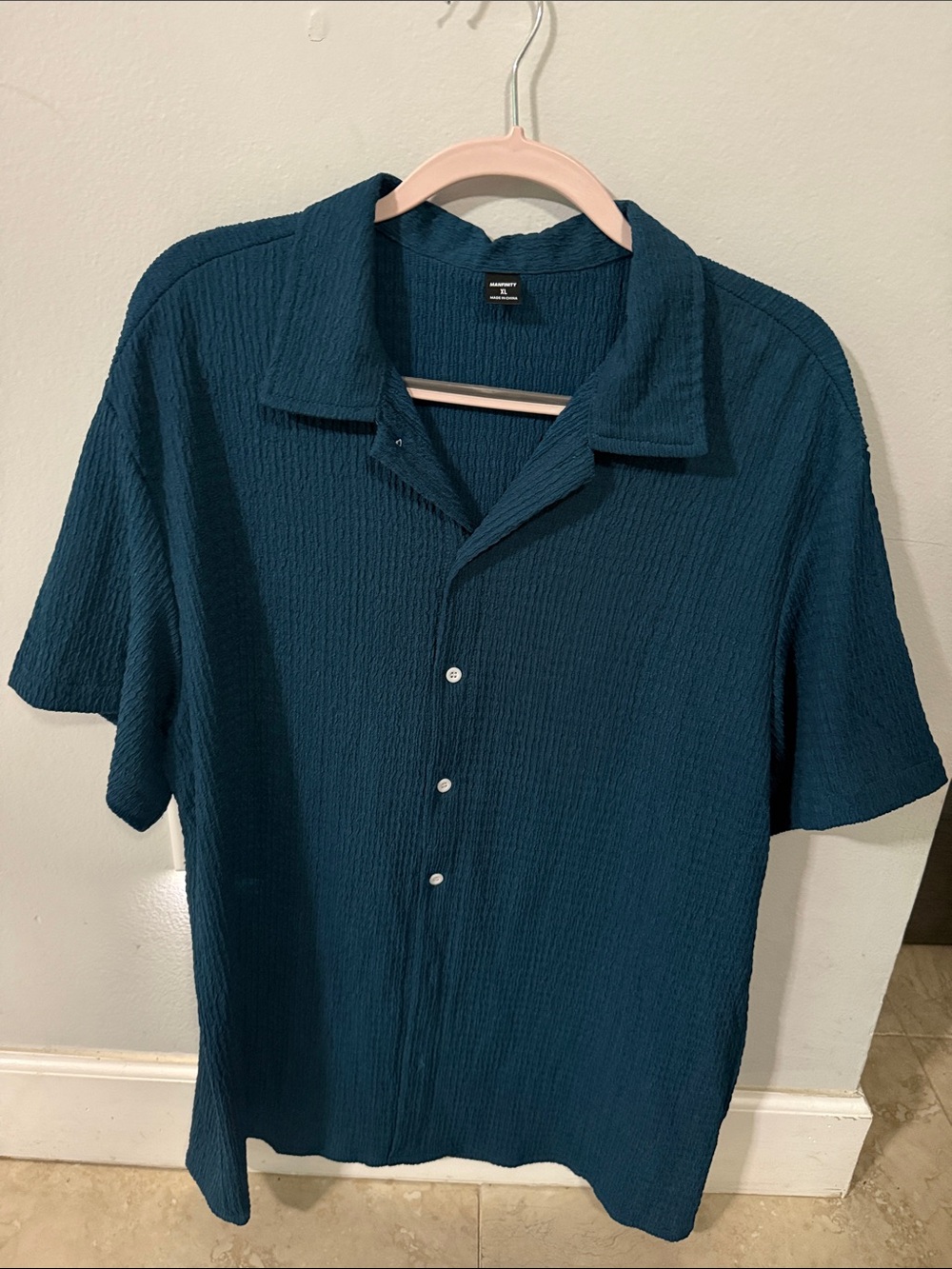 Manfinity Men's Short Sleeve Textured Camp Collar Shirt - Teal